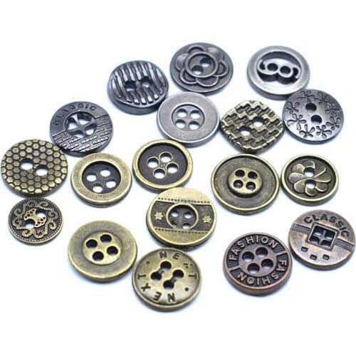 10pcs/lot Vintage Bronze Buttons Sewing Round Metal Buttons 4 Holes for Jacket Sweater Overcoat Garment DIY Accessories