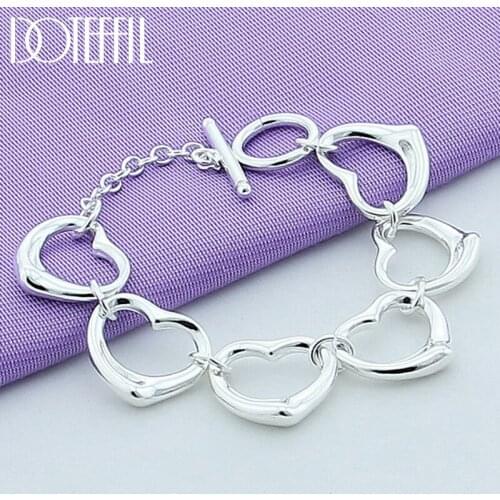 DOTEFFIL 925 Sterling Silver Six Heart Bracelet For Women Fashion Charm Wedding Engagement Party Jewelry