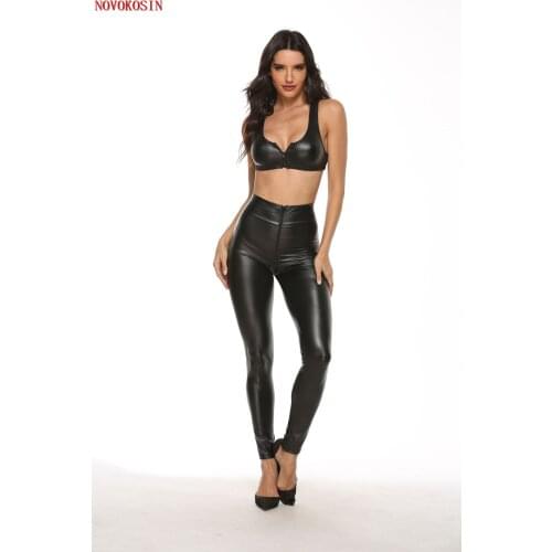 M-4XL 2021 Faux Leather Women Bra With PU Pants Set Ladies Plus Size Night Club Sexy Pole Dance Cosplay Costume Long Trousers