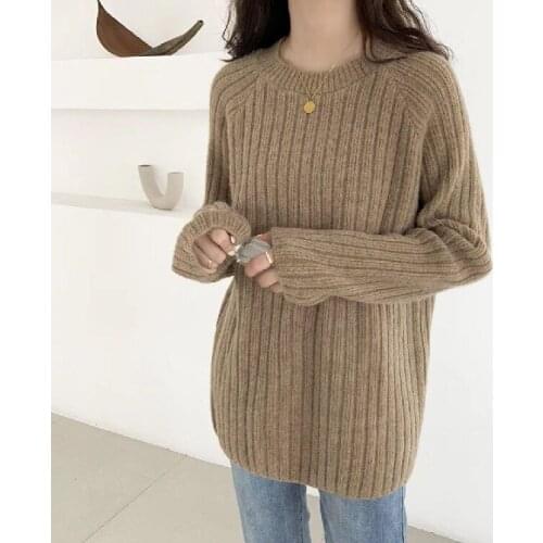 Korean Fashion Clothing Winter O-Neck Casual Pullover Knitted Sweaters Cashmere Sweater Women Loosel Ong Sleeve Top Lazy Oaf