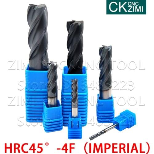 1PCS HRC45 degree 4 Flute End Mill 50-100mm 1/8 1/4 3/8 1/2 5/8 3/4 Inch tungsten steel end mill high quality HSS cutting tools