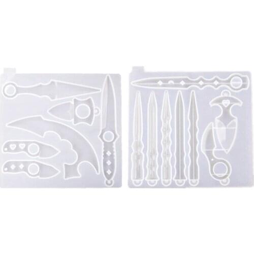 2Pcs Self-Defence Finger Key Chain Resin Mold Swords Knife Dagger Keychain Casting Silicone Mould Jewelry Making Tools