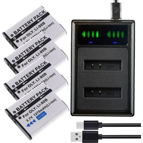 4x Battery + LED USB Charger Kits for Olympus Tough TG-6, TG-5, TG-4, TG-3, TG-2 Cameras