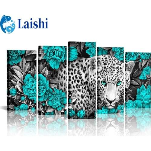 5pcs DIY Green eyed leopard, green flower Diamond Painting mosaic Cross Stitch Diamond Embroidery New Handicrafts Home Decor
