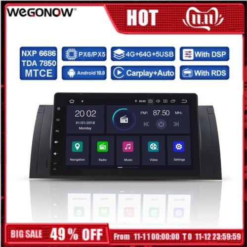 9'' IPS HD PX6 DSP Android 10 4GB RAM 64 GB ROM GPS map Car DVD Player Radio Wifi Bluetooth For BMW E39 X5 E53 M5 Range Rover