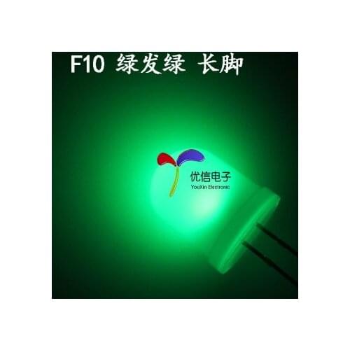 Free Ship 100pcs DIP Highlight 10mm DIP Green light Led Diode Green light-emitting diode Green lamp long feet transparent