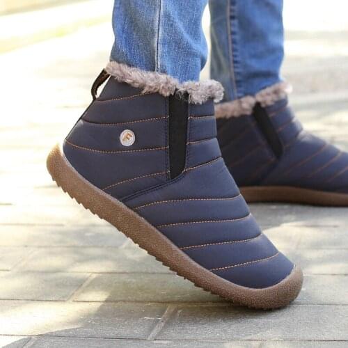 Autumn Winter Casual Snow Boots Men Waterproof Ankle Boots Flat Slip-on Resistant Fashion Man Winter Shoes Big Sizeyh