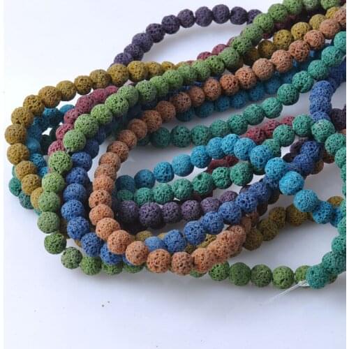 Multicolor Lava Rock Beads Fashion Round Black Natural Stone Beads For Jewelry Making Diy 8mm 48pcs TRS0051