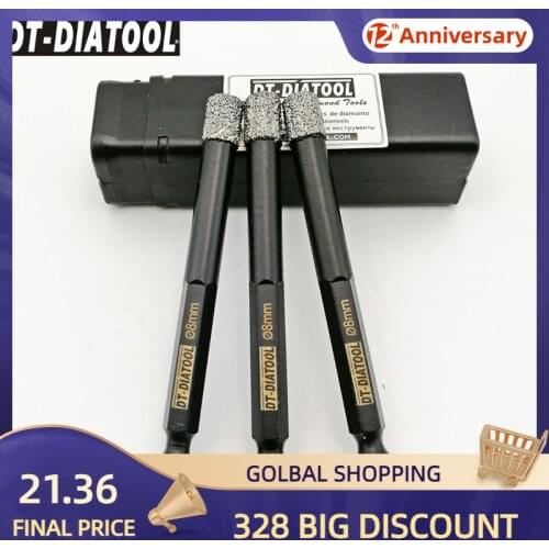 DT-DIATOOL 3pcs Diameter 8mm Quick-fit Shank Dry Diamond Drilling Core Bit Drill Hole Saw For Drilling Tile Marble Granite Stone