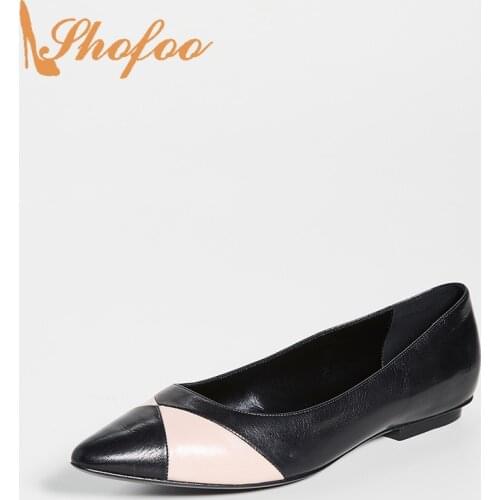 Black Nude Ballet Flats Pointed Toe Slip On Woman Shoes Office Large Size 10 16 For Ladies Female Autumn Fashion Casual Mature