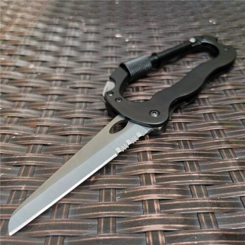 Black Multifunctional Knife Multi Purpose Army Folding Pocket Knife Carabiner EDC Tool for Outdoor Survival , Camping and EDC