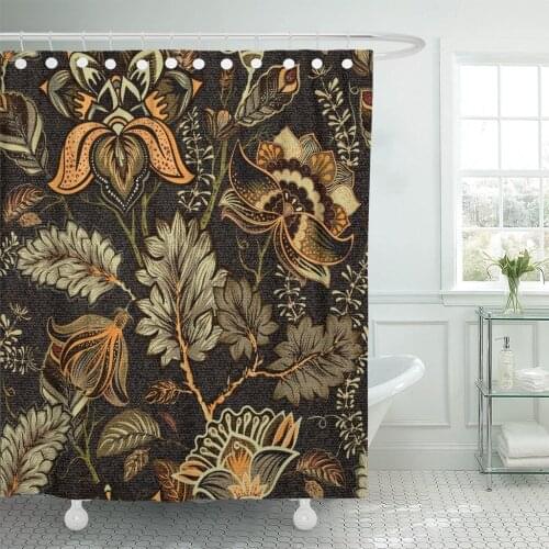 Floral Effect Indian Colorful Yellow Flowers and Paisley Ethnic Style Design for Fabrics Decoupage Shower Curtain Waterproof