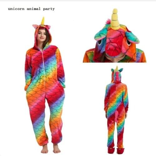 Kigurumi Onesie Flannel zipper Star color Fish scales unicorns Unisex Adult Pajamas Cosplay Costume Animal Pyjamas Dropshippin