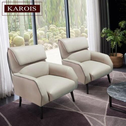 Karois CH001 Genuine Leather Leisure Chair Modern Minimalist Livingroom Furniture Small Apartment Match Sofa