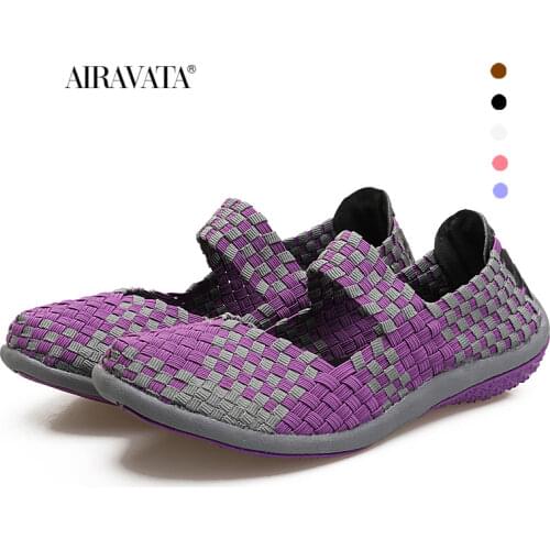 Casual Sneakers Womens Walking Shoes Lightweight Comfortable Female Woven Shoes Breathable Handmade Weave Flats Mother Trainers