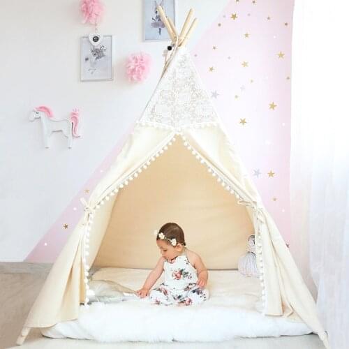 Lace Tipi Tent For Kids Cotton Teepees For Children Playhouse Foldable Play Tent For Baby Reading Corner Extra 5 USD Coupon