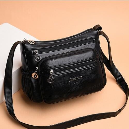 Fashion PU Leather Shoulder Bag Portable Elegant Women Large Capacity Mother Daily Square Bag Travel Multi-zipper Messenger Bag