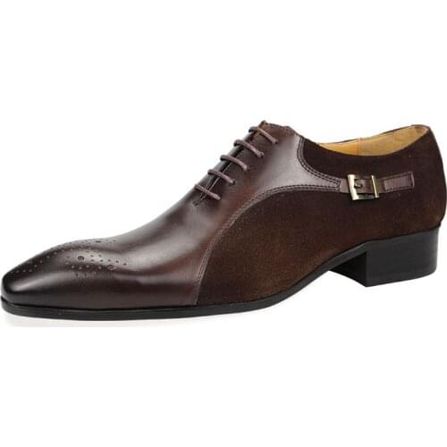 Mens Dress Wedding Oxford Man Shoe Leather Genuine Luxury Fashion Brogue Handmade Patchwork Casual Business Pointed Formal Shoes