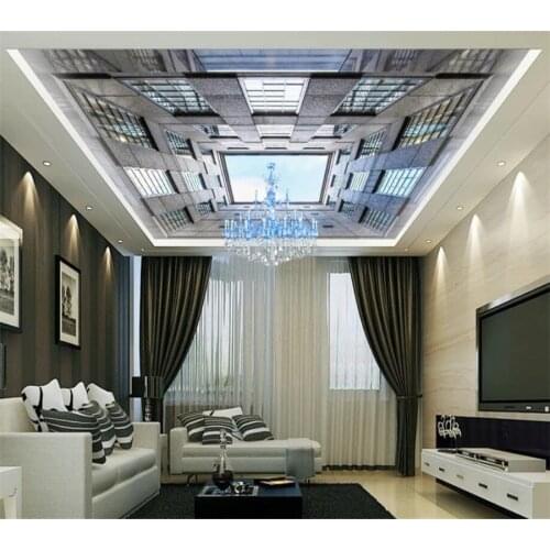 Custom HD Wallpaper Stereo Urban Space Zenith Ceiling wallpaper for walls 3 d Hotel villa ceiling decoration wallpaper Beibehang