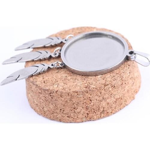 2pcs Stainless Steel Dream Catcher Cabochon Pendant Base Setting Trays 25mm Dia Blank Necklace Bezels For Jewelry Making