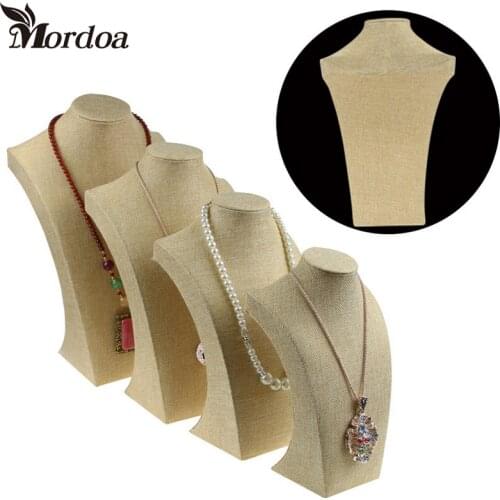 The New Upgrade Linen Necklace Stand Mannequin Display Jewelry Pendants Holder Model Shelf Neck Bust Frame Jewelry Showcase