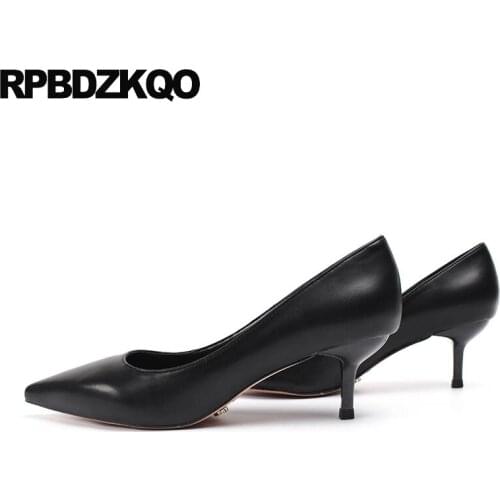 Size 4 34 pumps pink black medium heels luxury women shoes slip on fashion pointed toe 2019 scarpin thin stiletto green nude