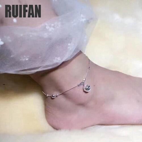 Ruifan 925 Sterling Silver Anklet Bracelet for Women Bell Pendant Ankle Leg Chain Charm Beach Foot Bracelet Women Jewelry YBR035