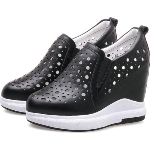 Summer Platform Oxfords Shoes Women Genuine Leather Wedges High Heel Pumps Shoes Female Round Toe Fashion Sneakers Casual Shoes