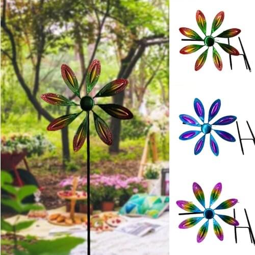 Lawn Pinwheels Flower Shaped Garden Wind Spinner Handmade Colourful Metal Windmill for Outdoor 22*9*66CM XHC88