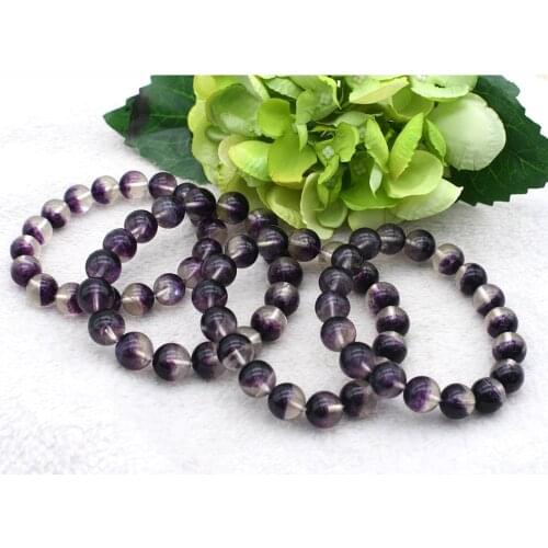 High Quality Natural Purple Red Fluorite Cornucopia Smooth Round Finished Stretch Bracelets Beads 10mm