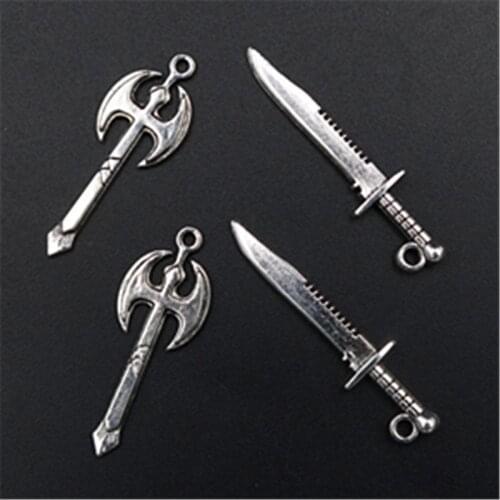 WKOUD 10pcs Silver Color Metal Tomahawk & Saber Alloy Pendant Vintage Necklace Bracelet DIY Handmade Jewelry Findings A447