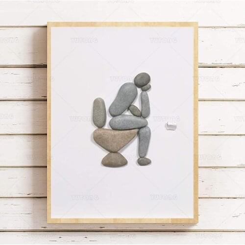 Funny Bathroom Decor Wall Art Thinker on The Loo Wall Art for Bathroom Pebble decoration poster print canvas painting framed