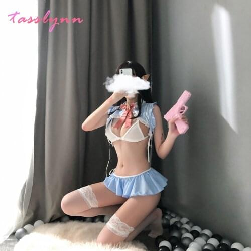 Bunny Girl Costume White Kawaii Maid Lace Bodysuit Sexy Lingerie Cute Cat Rabbit Girl Nightclub Role Play Performance Uniform