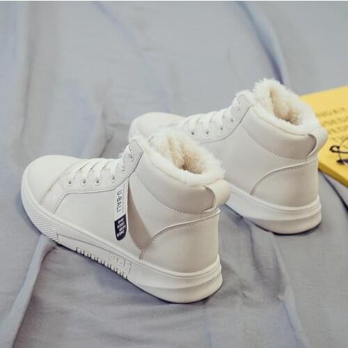 2021 Winter Boots Women Ankle Boots Warm PU Plush Winter Woman Shoes Sneakers Flats Lace Up Ladies Shoes Women Short Snow Boots