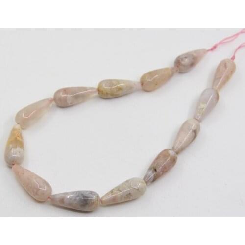 13pcs/Strand Natural Sakura Agates Teardrop Loose Beads,Smooth Cherry Blossom Agates Drops for Earrings Pendants Jewelry Making