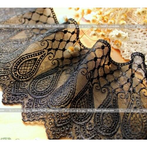 2 Yards High Quality Luxury Wide Black Lace Trim Mesh Fabric for Dress Underwear 10cm Width