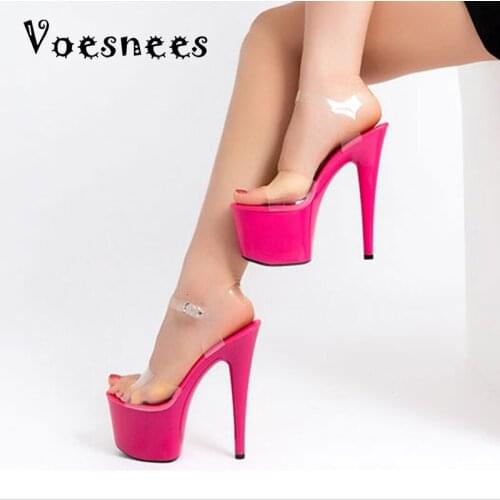 2021 Summer Platform Sandals Women Sexy PVC Transparent Slim Ultra High Heels 17CM Shoes Women Sandale Female Pole Dancing Shoes