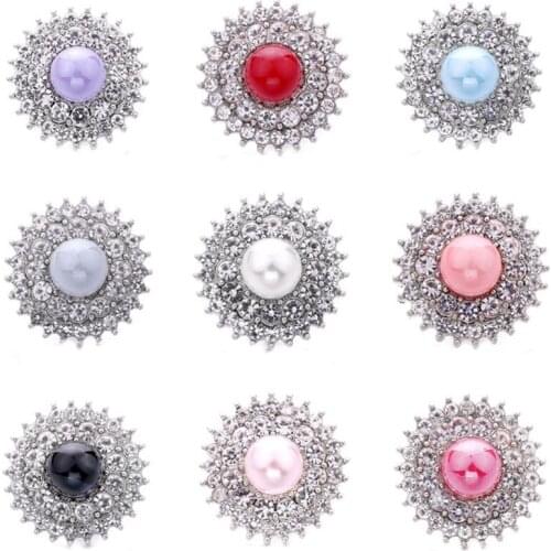 5pcs/lot New Snap Jewelry Rhinestone Pearl Flower Snap Buttons Fit 20mm 18mm Snap Bracelet Bangle Necklace For Women