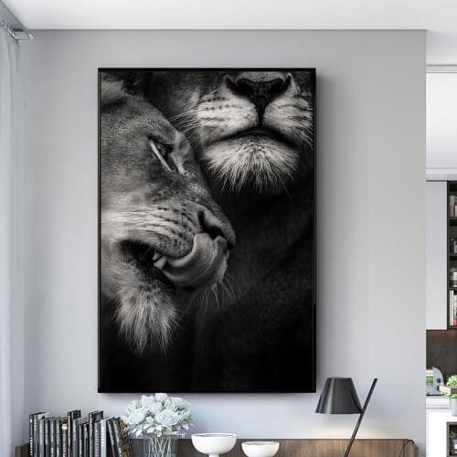 African Wild Lover Lions Canvas Paintings on the Wall Art Posters and Prints Black and White Animals Art Pictures Home Decor