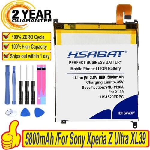Original HSABAT 5800mAh High Capacity Zero Cycle Battery for Sony Xperia Z Ultra XL39 XL39H C6802 C6806 C6833 LiS1520ERPC