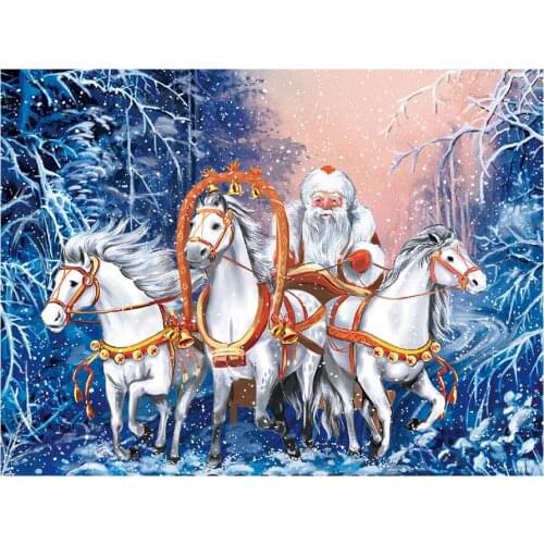 White Horse Carriage Santa Claus Diamond Painting Round Full Drill DIY Mosaic Embroidery 5D Cross Stitch Christmas