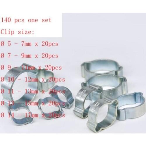 Free shipping pipe clamp MTGATHER 140PCS Assorted Double Ear O Clips Steel Zinc Plated Hydraulic Hose Fuel Clamps New Arrival