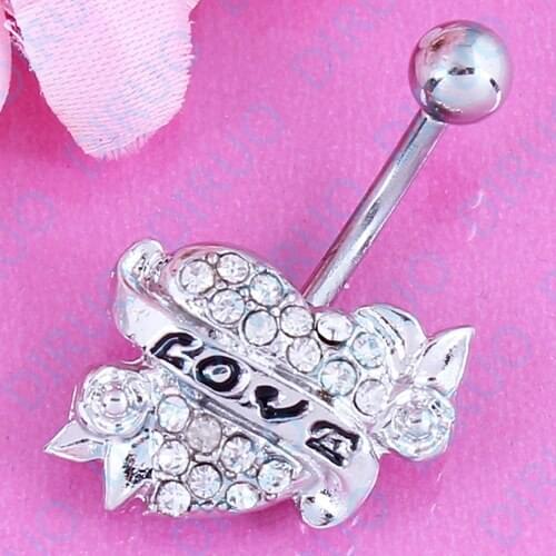 Letters heart body piercing jewelry navel belly ring Belly bar Nickel-free14G 316L surgical steel