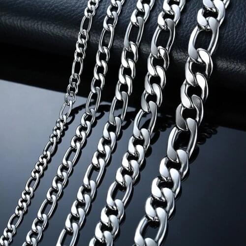 Mens Curb Link Chain Necklaces 24" Solid Silver Color Stainless Steel Male Gifts Jewelry