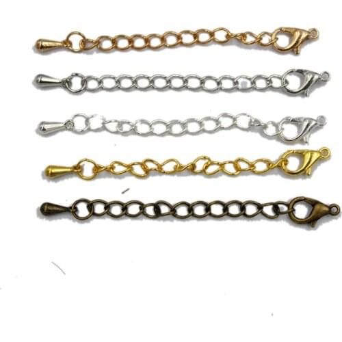 50pcs/lot 50 70mm Tone Extended Extension Tail Chain Lobster Clasps Connector For DIY Jewelry Making Findings Bracelet Necklace