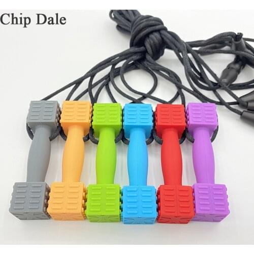 Chip Dale Barbell Pendant Necklace Dumbbells Silicone Teethers Baby Teething Toys Therapy Tool for ADHD Autism Child Molar Stick