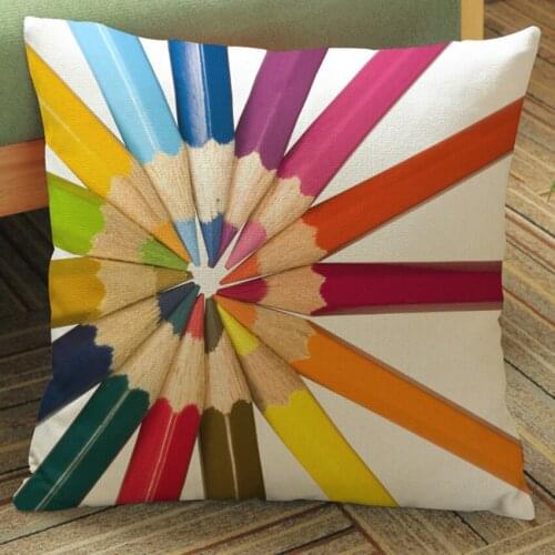 Colorful Pencils Geometric Cushion Throw Pillows Nordic Color Painting Cotton Linen Home Decorative Car Sofa Chair Pillowcase