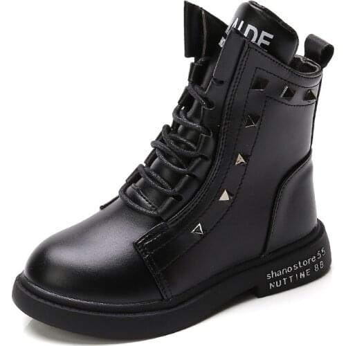 Childrens Boots Girls Martin Boots Winter 2021 New British Style Girl Plus Velvet Princess Short Boots Fashion Shoes with Rivet