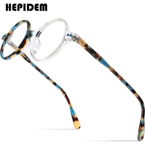 HEPIDEM Acetate Optical Glasses Frame Men Retro Vintage Oversized Round Myopia Prescription Eyeglasses Spectacles Eyewear 9169