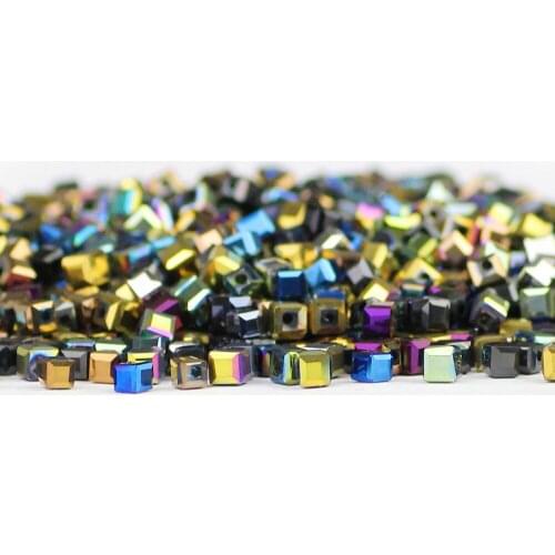 HGKLBB 100pcs Square shape Upscale Austrian crystal beads 3MM Plating Glass Loose spacer beads for Jewelry making bracelet DIY